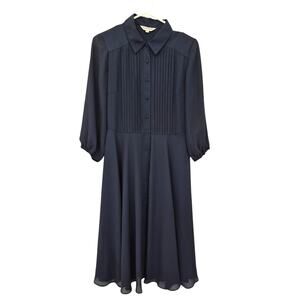 Nanette Lepore Dress Sz 4 Navy Blue 3/4 Sleeve Modest  Fit Flare Tux Front